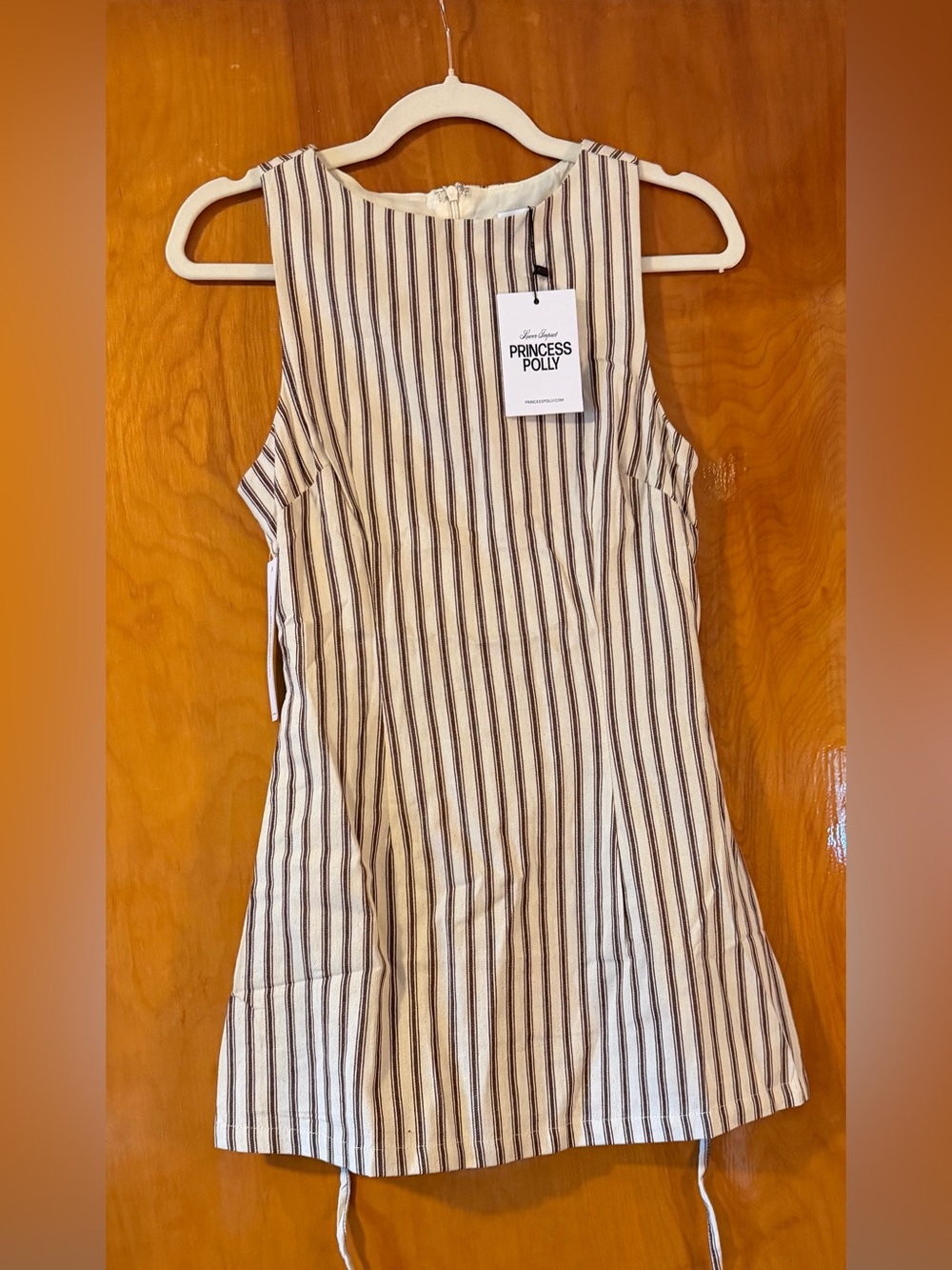NWT Women’s Princess Polly Cream and Brown Striped Sleeveless Romper, size 4